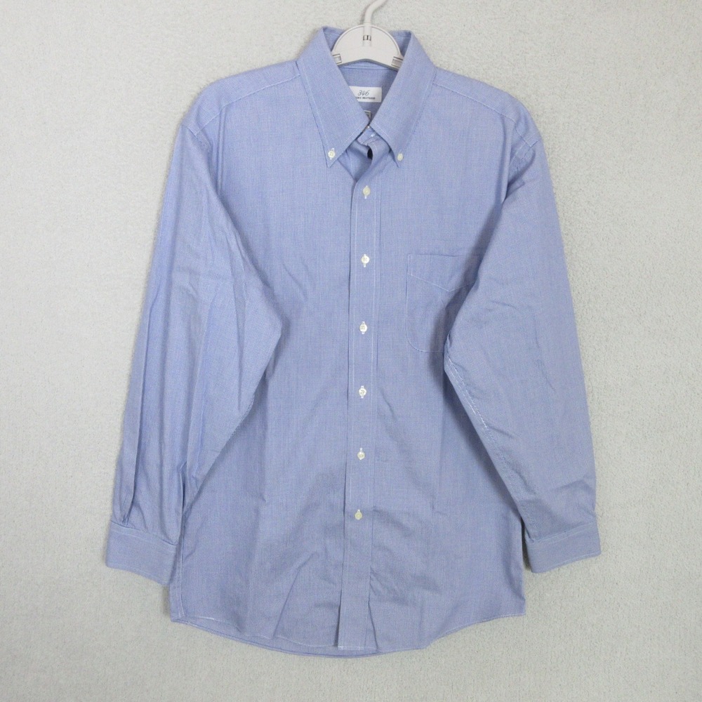Brooks Brothers 346 Button Down Mens 15.5 32/33 Blue Micro Houndstooth Shirt
